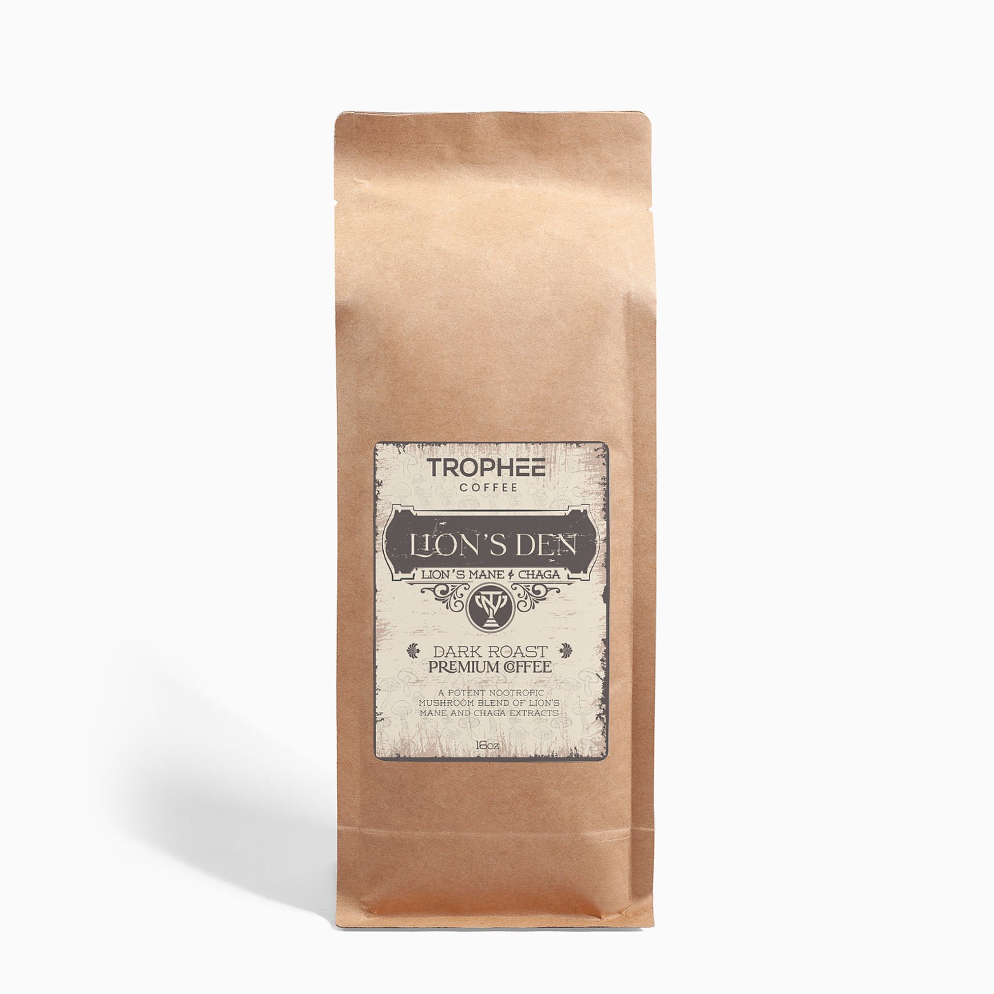 Trophee Premium Blend Coffee (Lion's Den) Dark Roast - Lion's Mane & Chaga 16oz